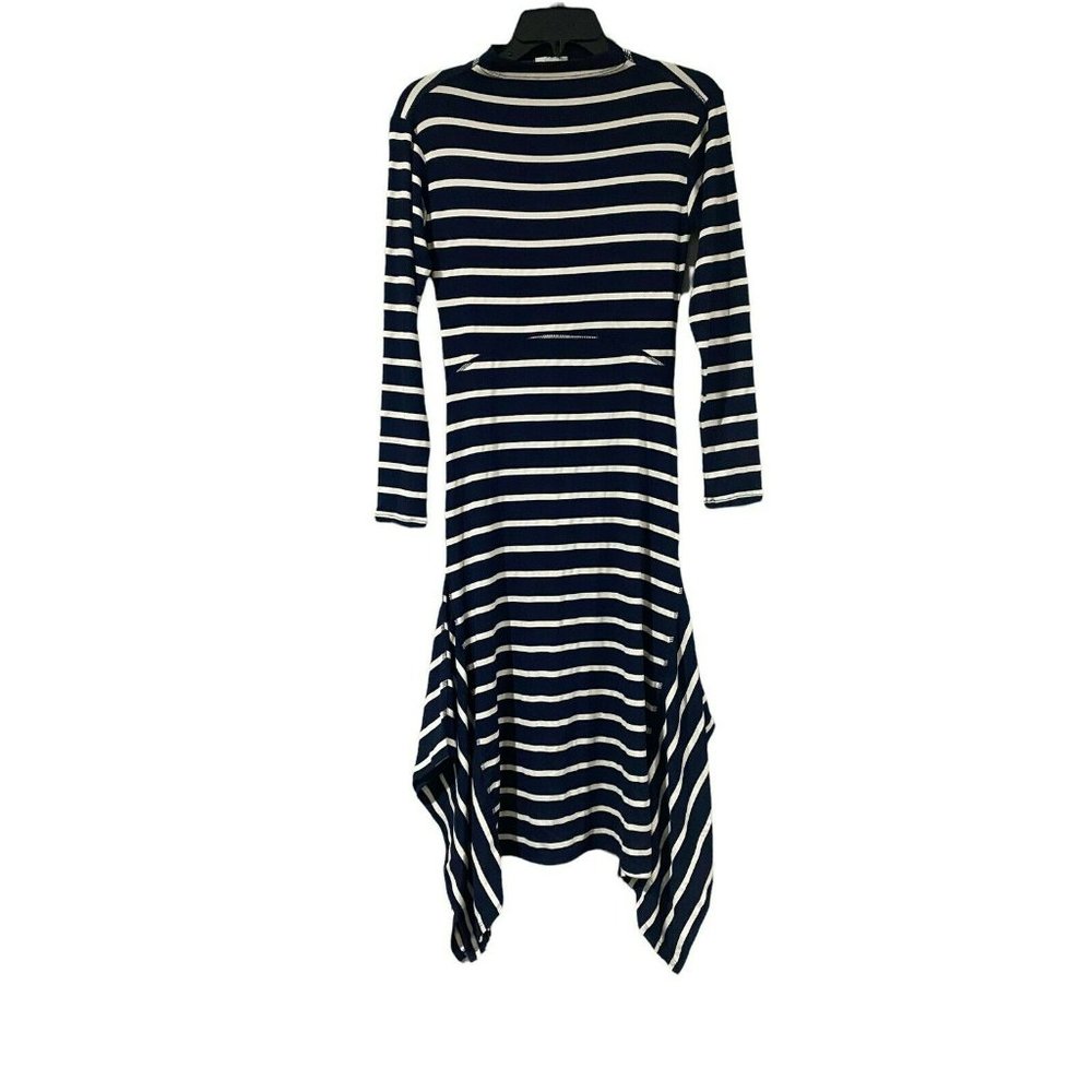 Ella‎ Moss Anthropologie Rhea Asymmetrical Dress Small Blue White Long Sleeve